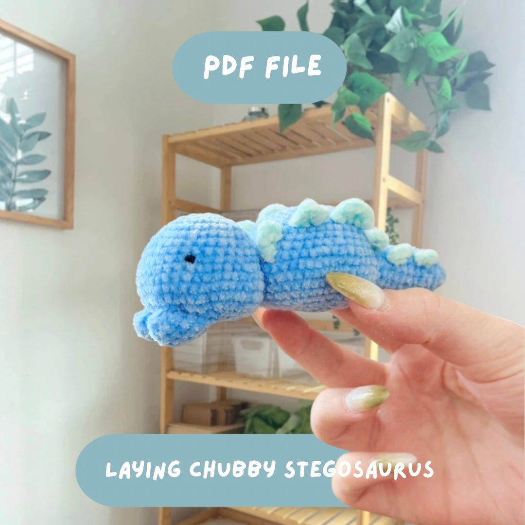 'Laying Chubby Stegosaurus' crochet amigurumi PDF pattern | US terms