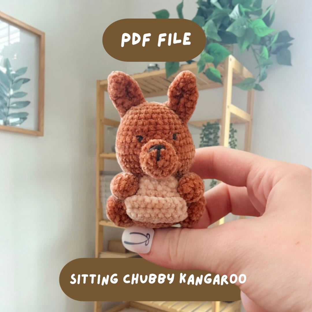 'Sitting Chubby Kangaroo' crochet amigurumi PDF pattern | US terms