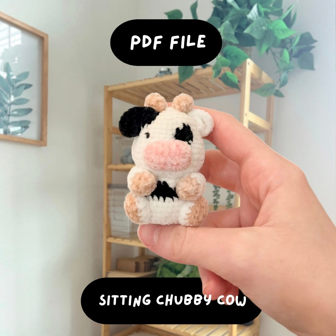 'Sitting Chubby Cow' crochet amigurumi PDF pattern | US terms