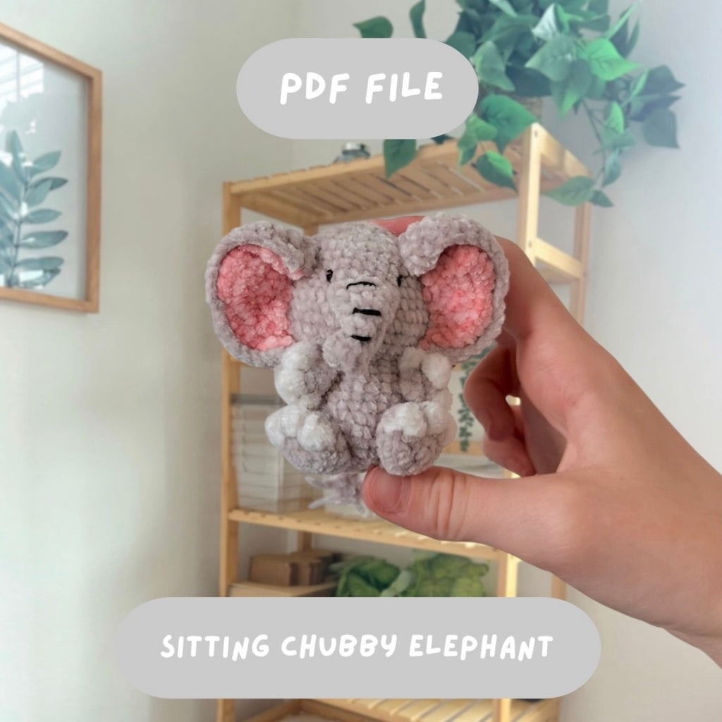 'Sitting Chubby Elephant' crochet amigurumi PDF pattern | US terms