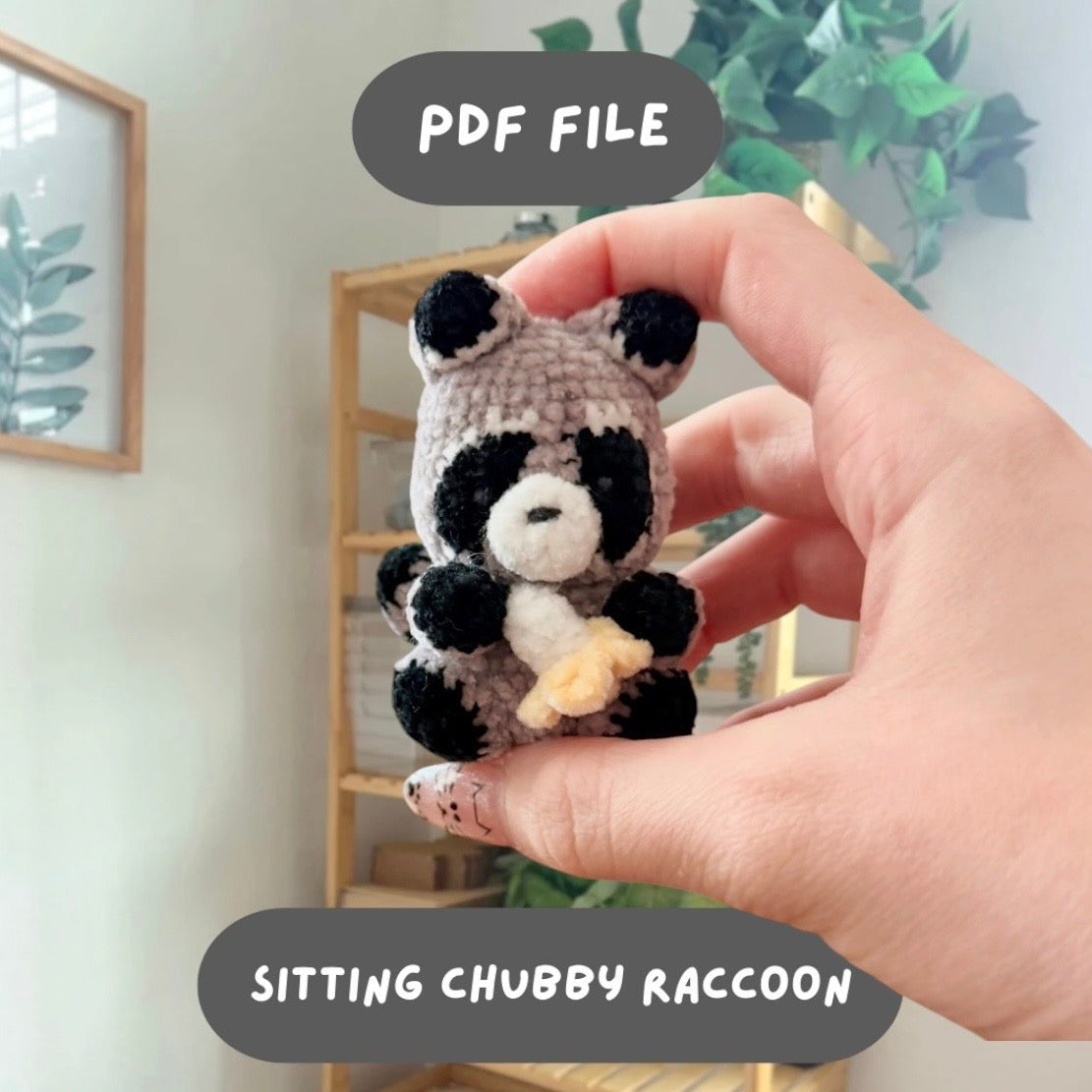 'Sitting Chubby Raccoon' crochet amigurumi PDF pattern | US terms
