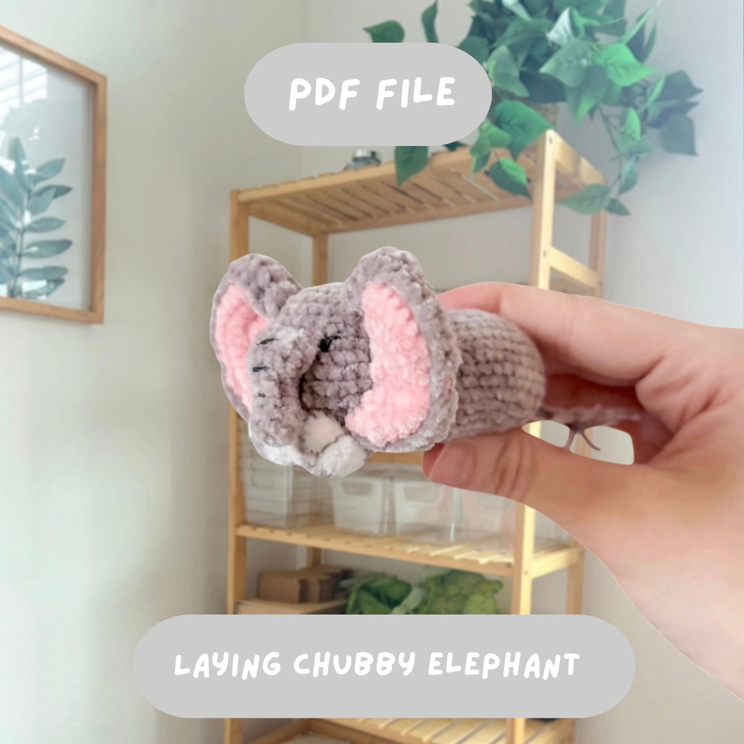 'Laying Chubby Elephant' crochet amigurumi PDF pattern | US terms