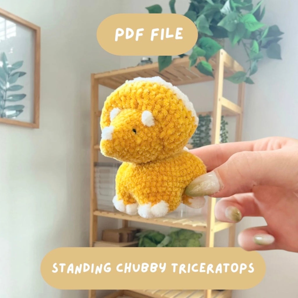 'Standing Chubby Triceratops' crochet amigurumi PDF pattern | US terms
